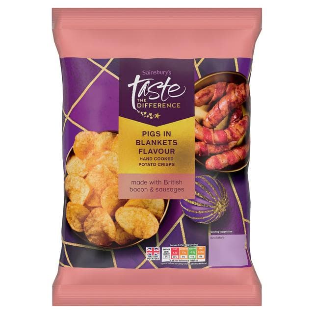 Sainsbury's Pigs in Blankets Crisps, Taste the Difference 150g - gallery image 1
