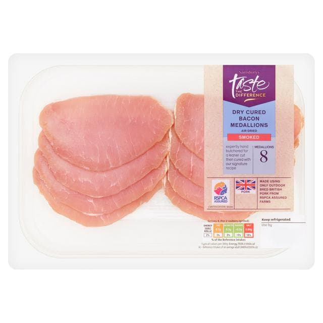 Sainsbury's Smoked Air Dried Bacon Medallions, Taste the Difference x8 160g - gallery image 1