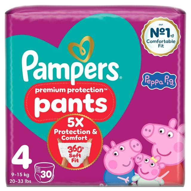 Pampers Premium Protection Nappy Pants Essential Pack Nappies Size 4, 9kg-15kg x30 - gallery image 1