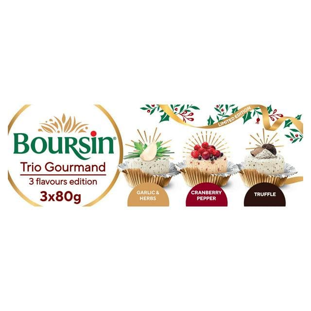 Boursin Trio 3 x 80g Soft French Cream Cheese Christmas Selection - gallery image 1
