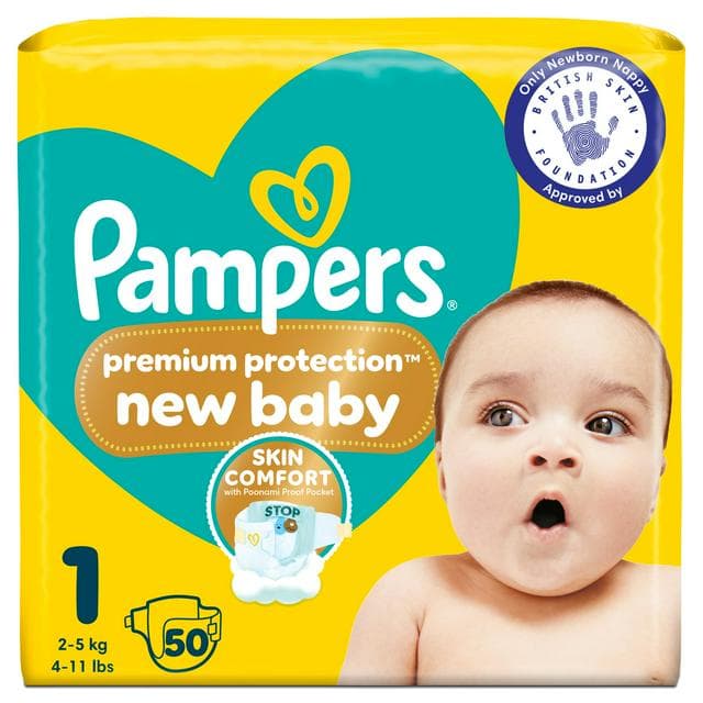 Pampers New Baby Size 1 Essential Pack, 2kg-5kg 50 Nappies - gallery image 1