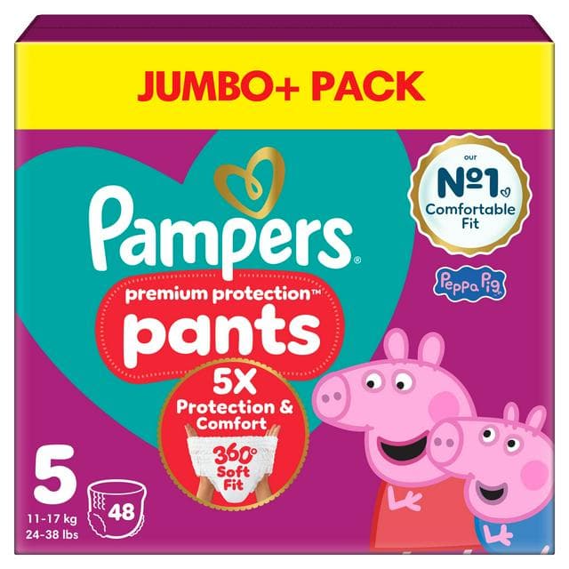Pampers Premium Protection Nappy Pants Jumbo+ Pack Nappies Size 5, 12kg-17kg x48 - gallery image 1