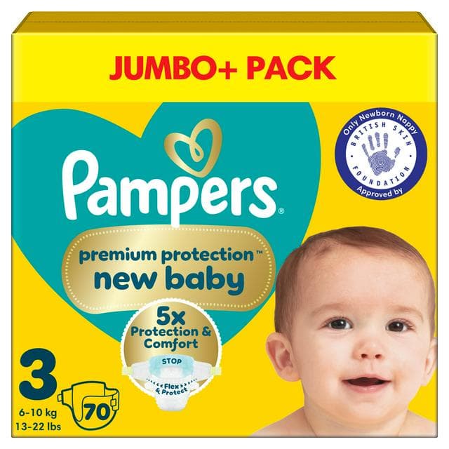 Pampers Premium Protection New Baby Jumbo+ Pack Nappies Size 3, 6kg-10kg x70 - gallery image 1