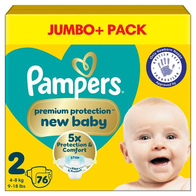 Pampers New Baby Size 2 Jumbo+ Pack, 4kg-8kg 76 Nappies - gallery image 1