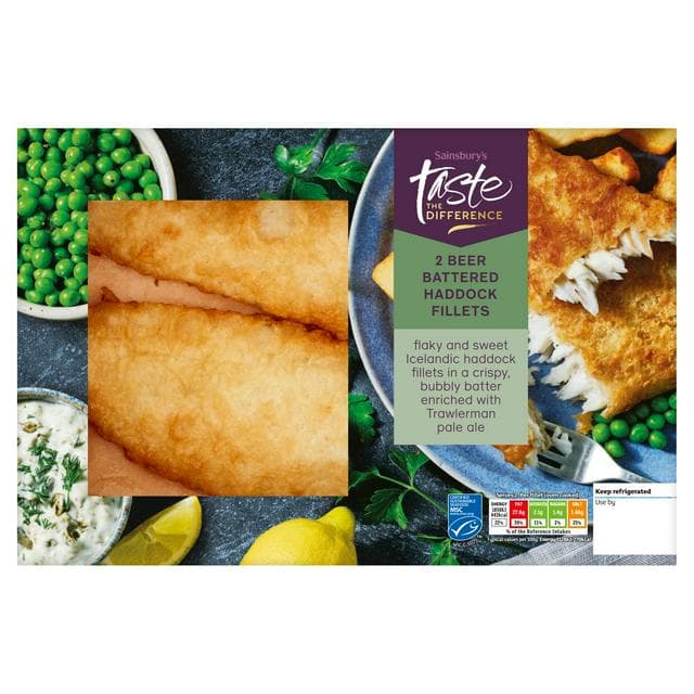 Sainsbury's 2 x Beer Battered MSC Haddock Fillets, Taste the Difference 365g - gallery image 1