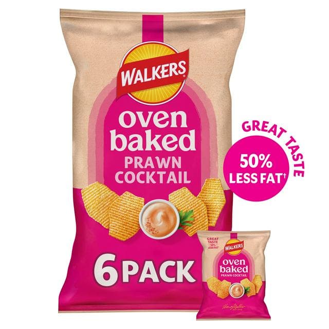 Walkers Baked Prawn Cocktail Snacks Multipack Crisps 6x22g - gallery image 1