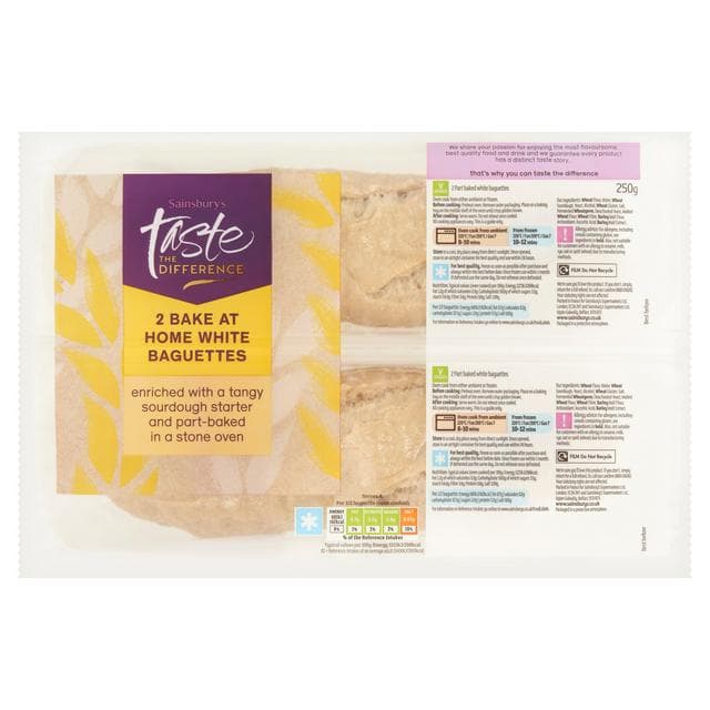 Sainsbury's Bake at Home Stonebaked White Baguettes, Taste the Difference x2 250g - gallery image 1