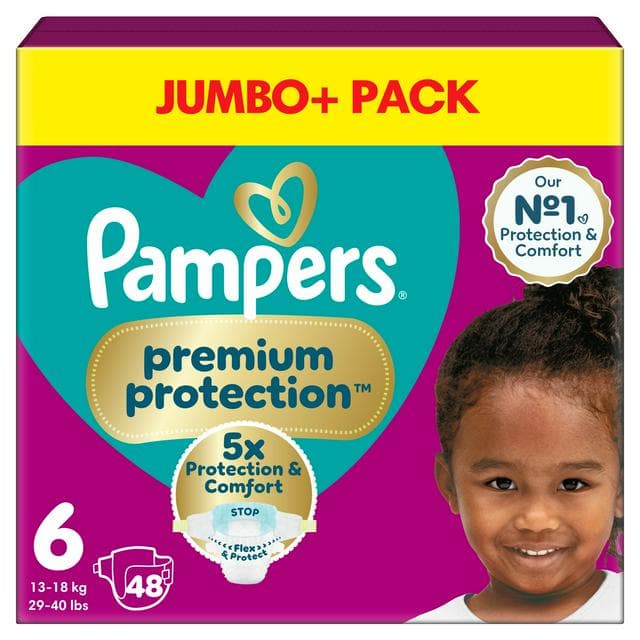 Pampers Premium Protection Jumbo+ Pack Nappies Size 6, 13kg+ x48 - gallery image 1