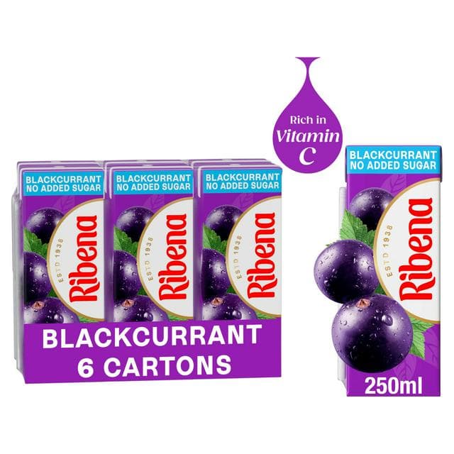 Ribena No Added Sugar Blackcurrant Juice Drink Cartons 6x250ml - gallery image 1