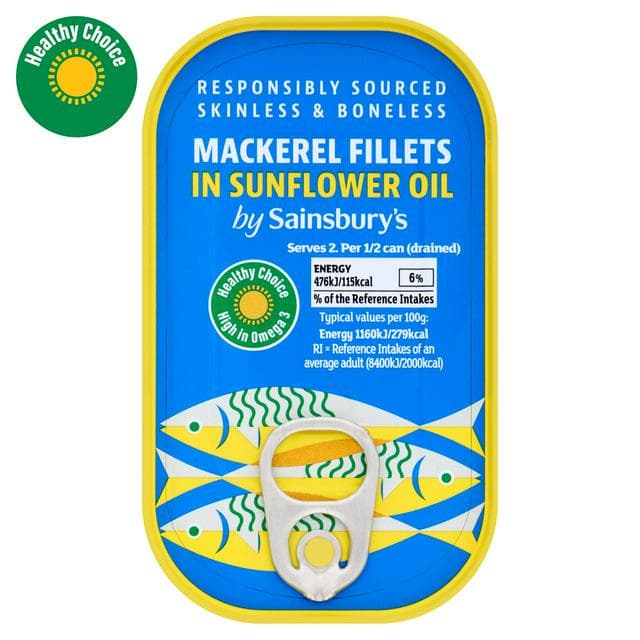 Sainsbury's Mackerel Fillets in Sunflower Oil 125g (82g*) - gallery image 1