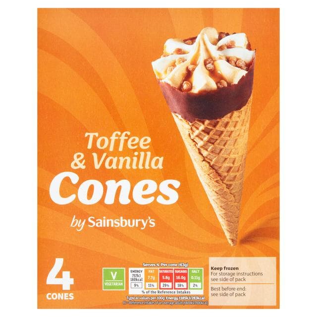 Sainsbury's Toffee & Vanilla Cones 4x110ml - gallery image 1