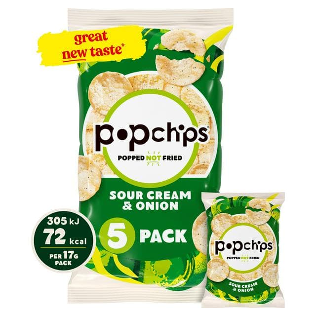Popchips 5 x 17g Sour Cream & Onion Multipack Crisps - gallery image 1