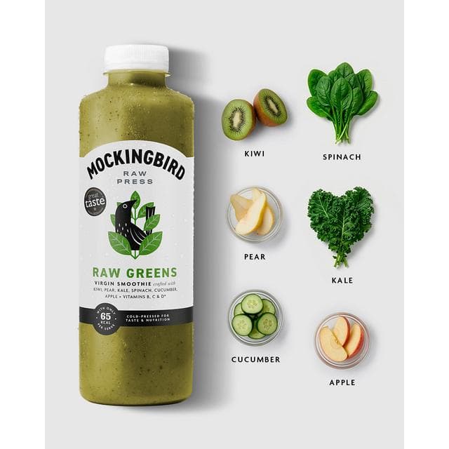 Mockingbird Raw Press 750ml Raw Greens, Kiwi, Spinach, Pear, Banana with Vitamins Smoothie - gallery image 2