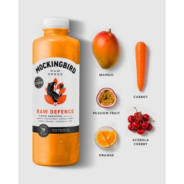 Mockingbird Raw Press 750ml Raw Defence, Mango, Passion Fruit, Carrot with Vitamins Smoothie - gallery image 2