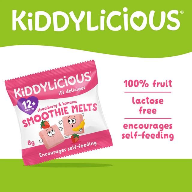 Kiddylicious Strawberry & Banana Smoothie Melts Baby Snacks 4x6g - gallery image 2