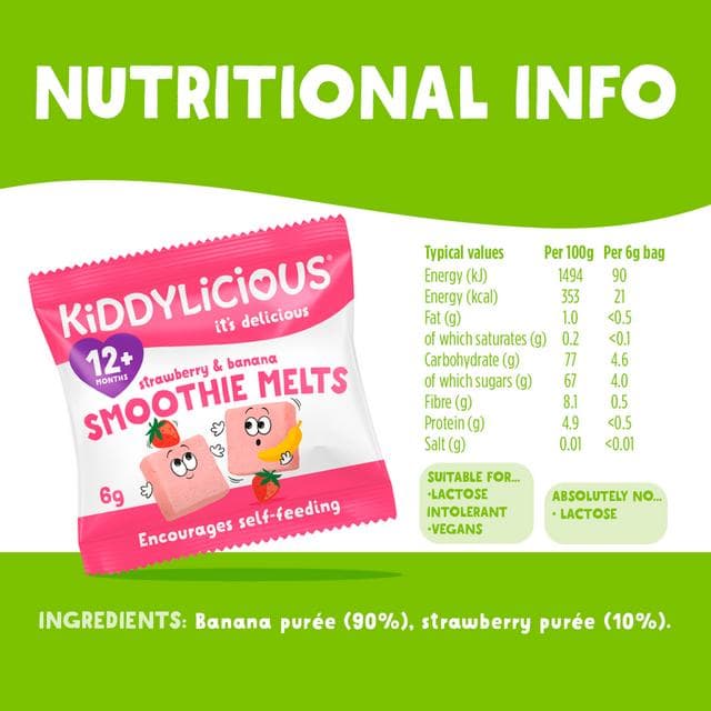 Kiddylicious Strawberry & Banana Smoothie Melts Baby Snacks 4x6g - gallery image 3
