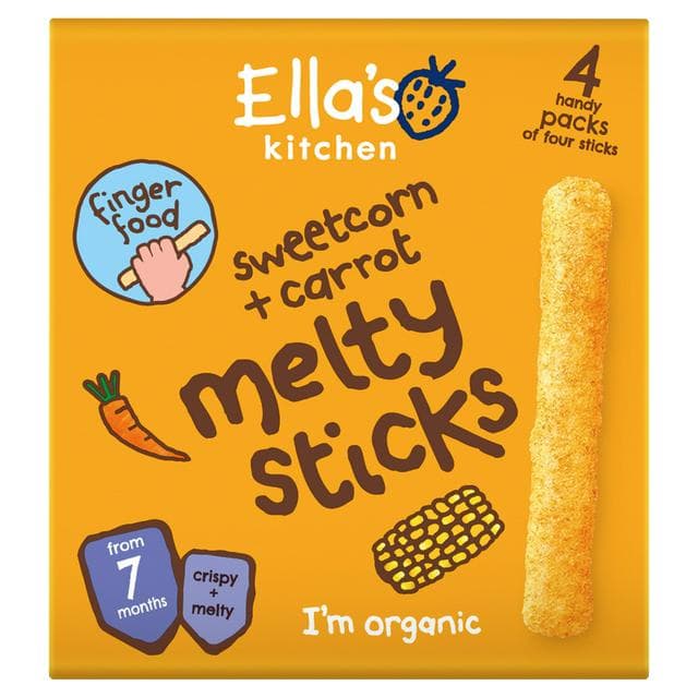 Ella's Kitchen Organic Sweetcorn & Carrot Melty Sticks Multipack Baby Snack 7+ Months 4x6g - gallery image 1