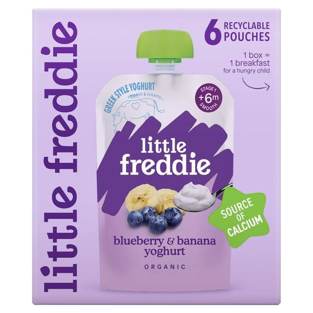 Little Freddie Organic Blueberry & Banana Yoghurt Baby Food Pouch Multipack 6+ Months 6 x 100g - gallery image 1