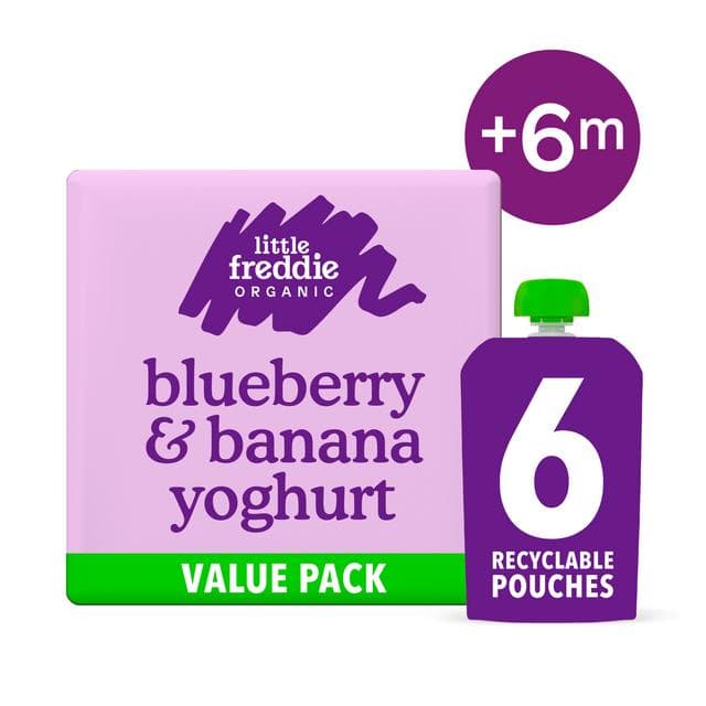 Little Freddie Organic Blueberry & Banana Yoghurt Baby Food Pouch Multipack 6+ Months 6 x 100g - gallery image 2