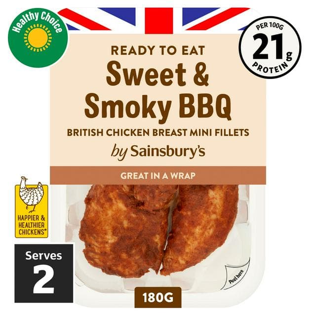 Sainsbury's Sweet & Smoky BBQ Cooked British Chicken Breast Mini Fillets 170g - gallery image 1