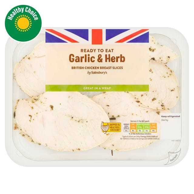 Sainsbury's Garlic & Herb Cooked British Chicken Breast Slices 180g - gallery image 1