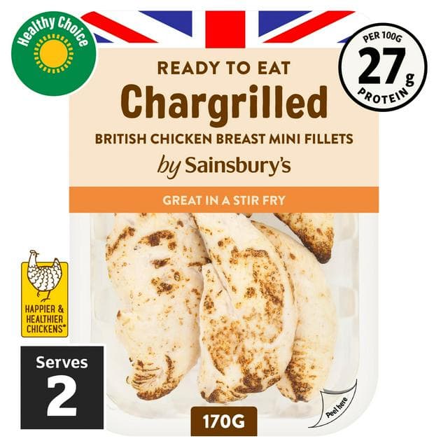 Sainsbury's Chargrilled Cooked British Chicken Breast Mini Fillets 170g - gallery image 1