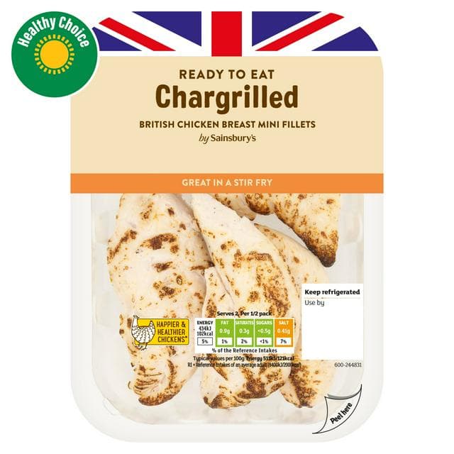 Sainsbury's Chargrilled Cooked British Chicken Breast Mini Fillets 170g - gallery image 1