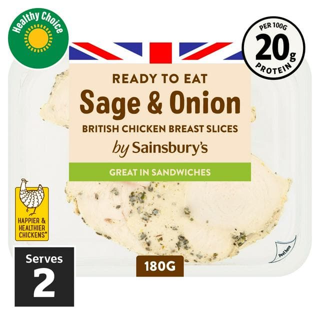 Sainsbury's Sage & Onion Cooked British Chicken Breast Slices 180g - gallery image 1