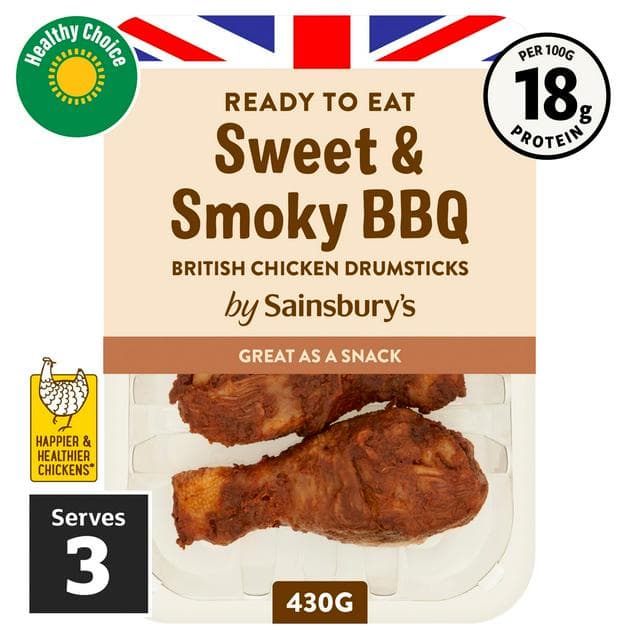 Sainsbury's Sweet & Smoky Cooked British Chicken Drumsticks 430g - gallery image 1