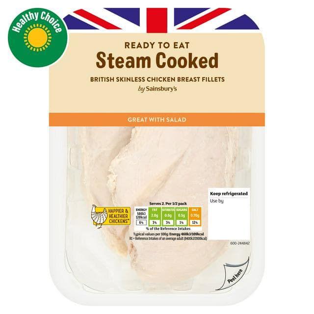 Sainsbury's Steam Cooked British Chicken Breast Fillets x2 220g - gallery image 1