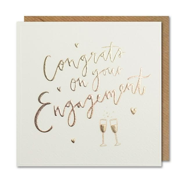 Paperlink Engagement Card Congratulations Gold Champagne and Hearts Greeting Card - gallery image 1