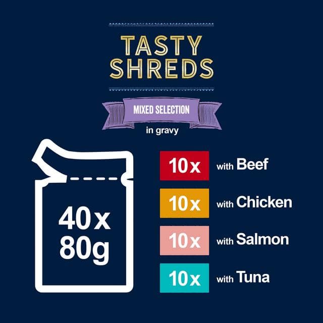 Felix Tasty Shreds Mixed Selection in Gravy Wet Cat Food 40 x 80g - gallery image 4