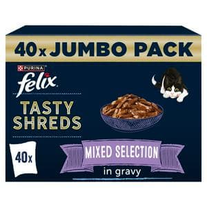 Felix Tasty Shreds Mixed Selection in Gravy Wet Cat Food 40 x 80g