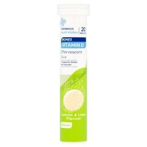 Sainsbury's Bones Vitamin D 25µg Effervescent Lemon & Lime Flavour 20 One a Day