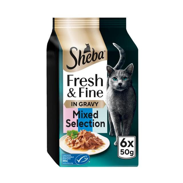 Sheba Fresh & Fine Salmon & Tuna in Gravy Wet Cat Food Pouches 6 x 50g - gallery image 3
