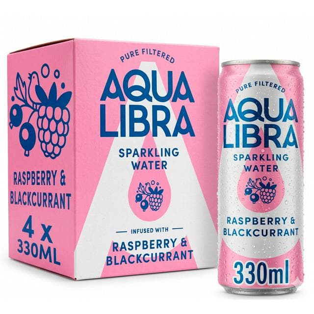 Aqua Libra Sparkling Water Infused with Raspberry & Blackcurrant 4x330ml - gallery image 1