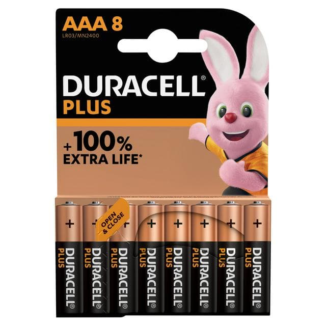 Duracell Plus Pack of 8100% Extra Life AAA Batteries - gallery image 1