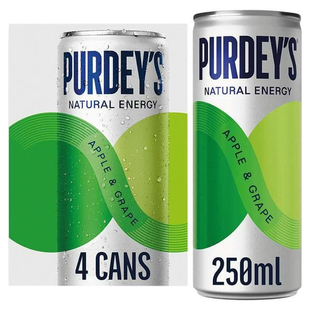 Purdey's Natural Energy Rejuvenate Sparkling Grape & Apple with Ginseng Can 4x250ml - gallery image 1