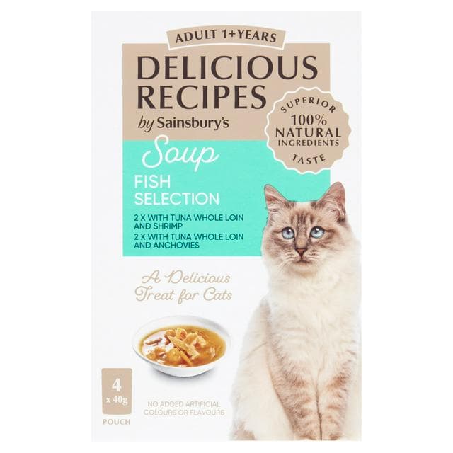 Sainsbury's Delicious Recipes Soup Fish Selection 1+ Years Adult Cat Food 4 x 40g - gallery image 1