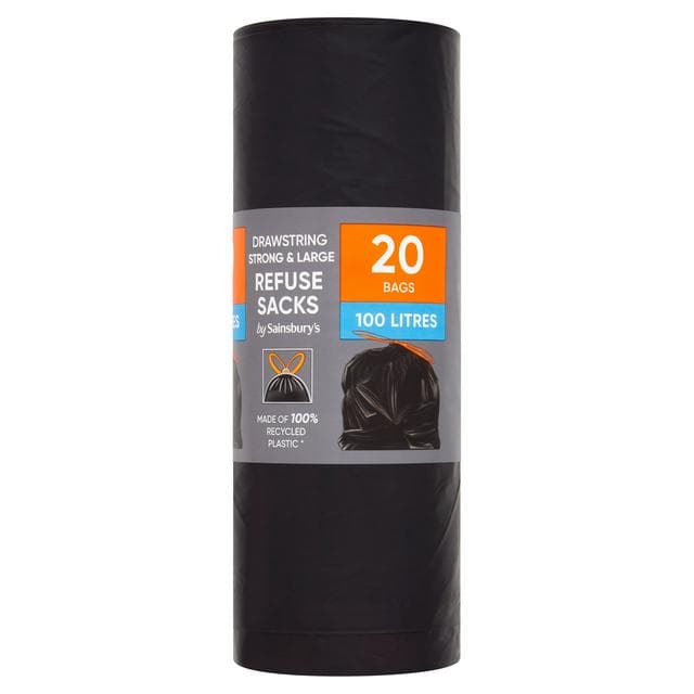 Sainsbury's Drawstring Strong & Large Refuse Sacks x20 100L - gallery image 1