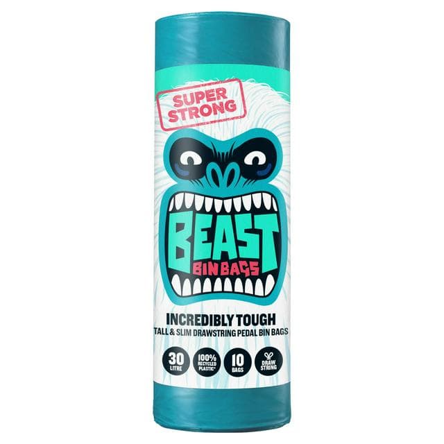 Beast Bin Bags Incredibly Tough Tall and Slim Drawstring Pedal Bin Bags x10 30L - gallery image 1
