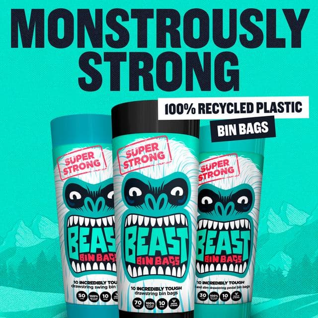 Beast Bin Bags Incredibly Tough Tall and Slim Drawstring Pedal Bin Bags x10 30L - gallery image 2