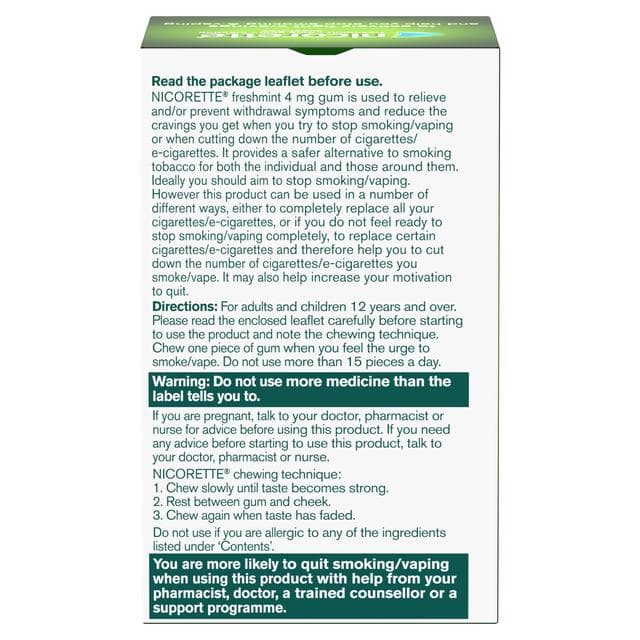 Nicorette Freshmint Gum Pieces Quit Smoking Aid x105 4mg - gallery image 6