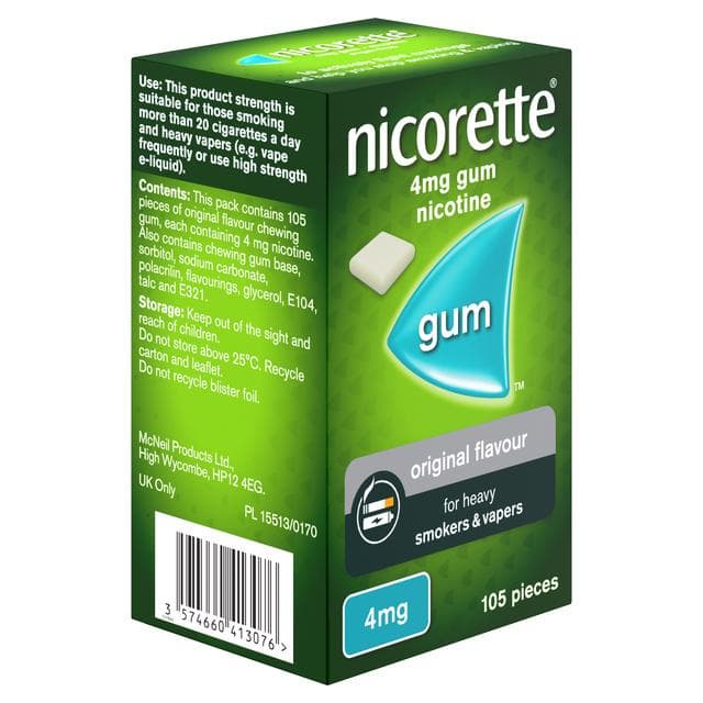 Nicorette Sugar Free Original Flavour Gum Nicotine Pieces x105 4mg - gallery image 3