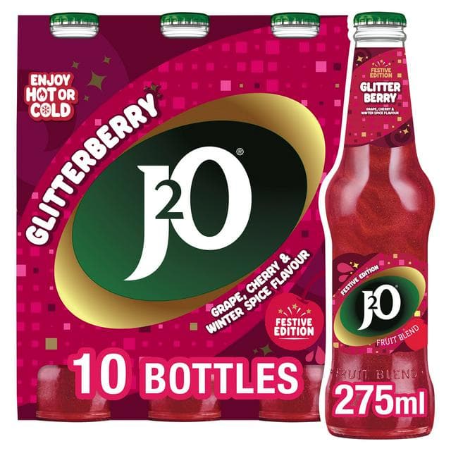 J2O Glitterberry 10 x 275ml Grape, Cherry & Spice Flavour Still Drink Bottle - gallery image 1