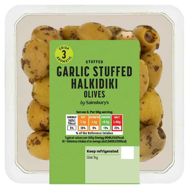Sainsbury's Garlic Stuffed Halkidiki Olives 300g - gallery image 1
