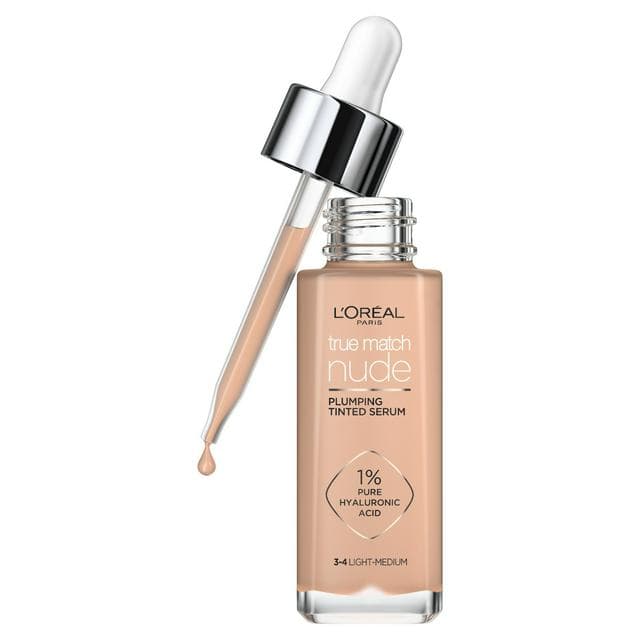 L'Oreal Paris True Match Nude Plumping Tinted Serum, 1% Hyaluronic Acid, Shade 3-4 Light-Medium - gallery image 1