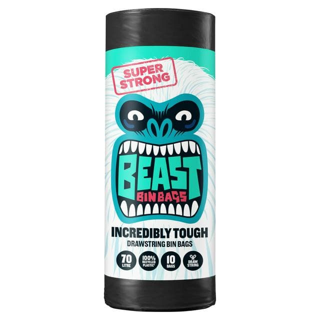 Beast Incredibly Tough Drawstring Bin Bags x10 70L - gallery image 1