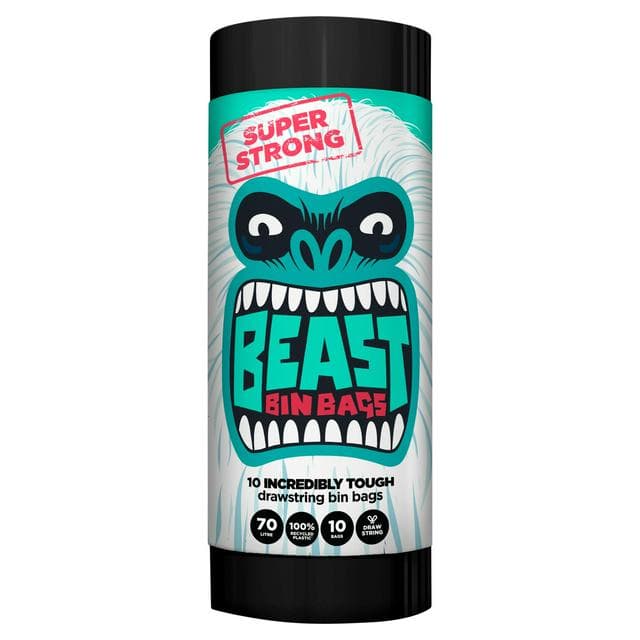 Beast Incredibly Tough Drawstring Bin Bags x10 70L - gallery image 1