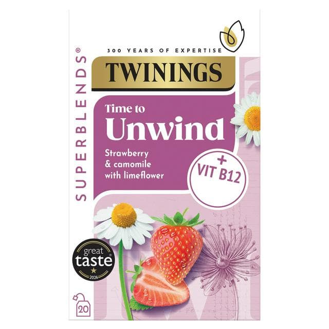 Twinings Superblends Time to Unwind Strawberry & Camomile with Limeflower Tea Bags x20 36g - gallery image 1